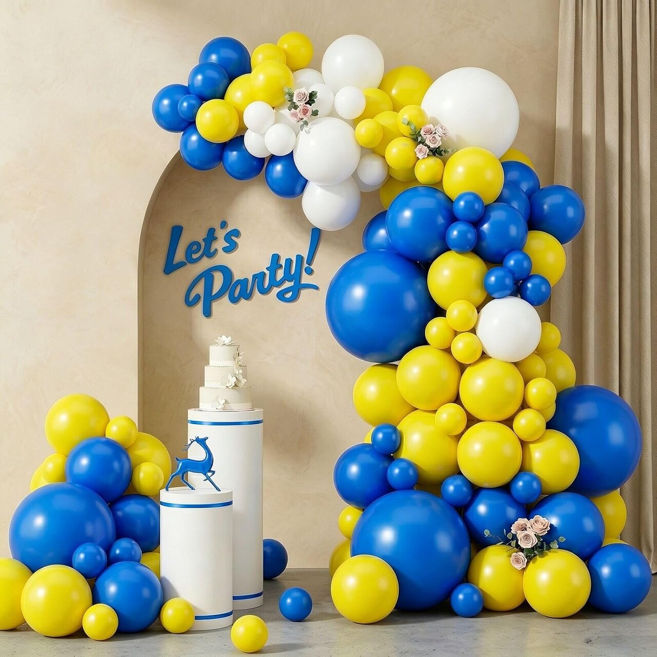 103PCS Blue Yellow Balloon Garland Arch Kit – Royal Blue, White & Yellow Balloons for Graduation 2026, Baby Shower, Birthday, Easter & Party Decorations